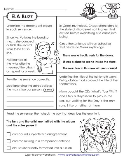 ELA Buzz: Week 24 Worksheets 116 through 120 (Printable PDF Worksheet)