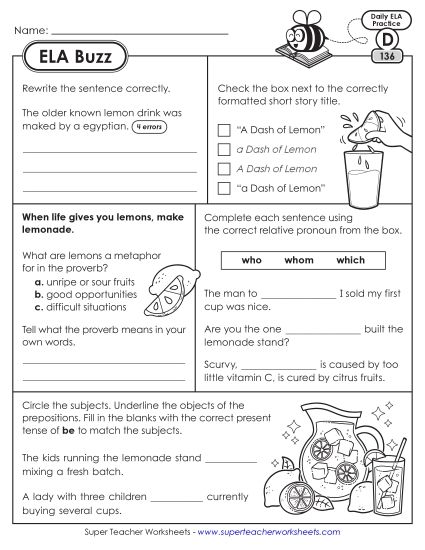 ELA Buzz: Week 28 Worksheets 136 through 140 (Printable PDF Worksheet)
