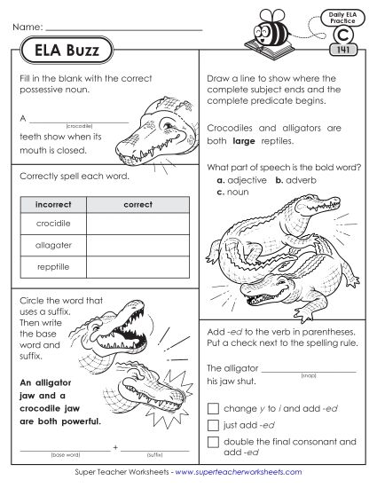 ELA Buzz: Week 29 Worksheets 141 through 145 (Printable PDF Worksheet)
