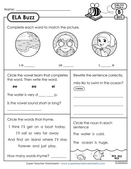 ELA Buzz: Week 3 Worksheets 11 through 15 (Printable PDF Worksheet)