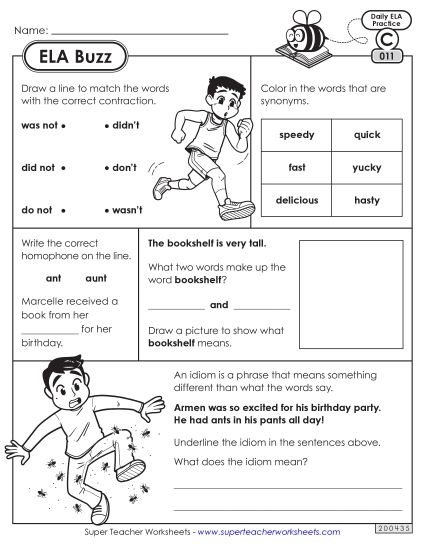 ELA Buzz: Week 3 Worksheets 11 through 15 (Printable PDF Worksheet)