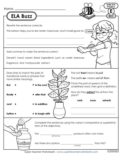 ELA Buzz: Week 3 Worksheets 11 through 15 (Printable PDF Worksheet)