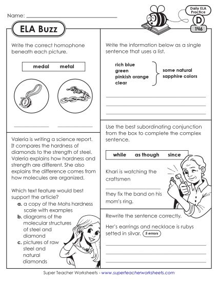 ELA Buzz: Week 30 Worksheets 146 through 150 (Printable PDF Worksheet)
