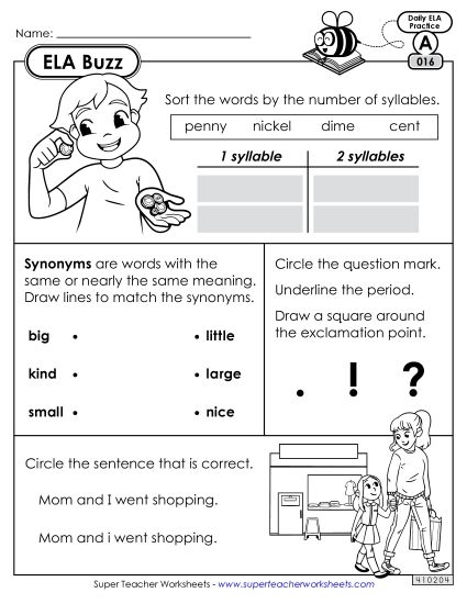 ELA Buzz: Week 4 Worksheets 16 through 20 (Printable PDF Worksheet)