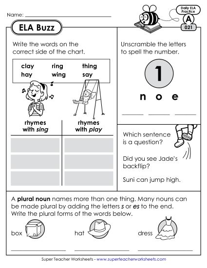 ELA Buzz: Week 5 Worksheets 21 through 25 (Printable PDF Worksheet)