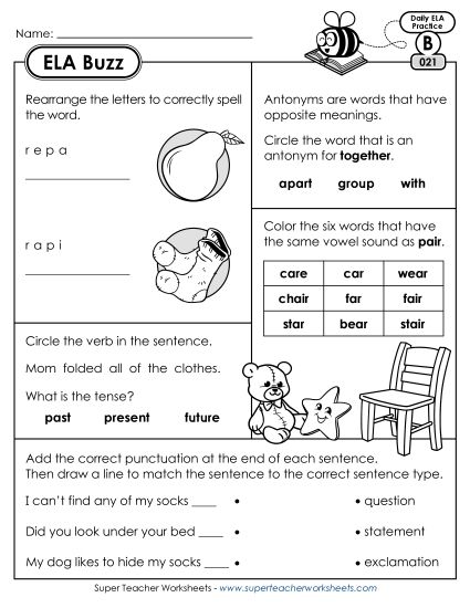 ELA Buzz: Week 5 Worksheets 21 through 25 (Printable PDF Worksheet)