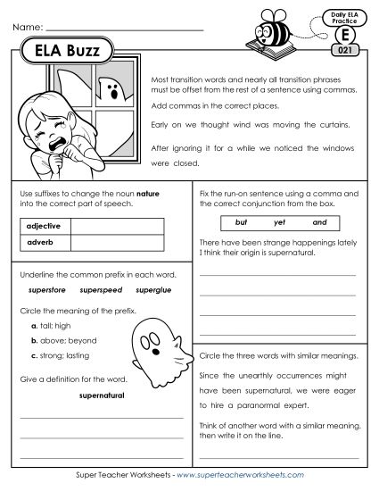 ELA Buzz: Week 5 Worksheets 21 through 25 (Printable PDF Worksheet)