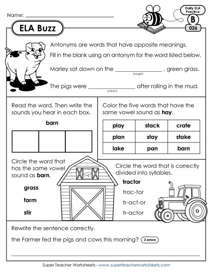 ELA Buzz: Week 6 Worksheets 26 through 30 (Printable PDF Worksheet)