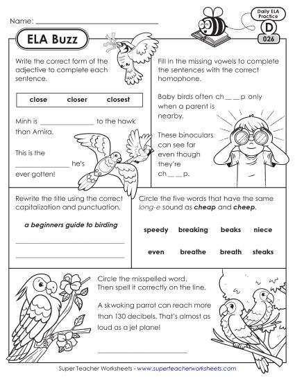 ELA Buzz: Week 6 Worksheets 26 through 30 (Printable PDF Worksheet)