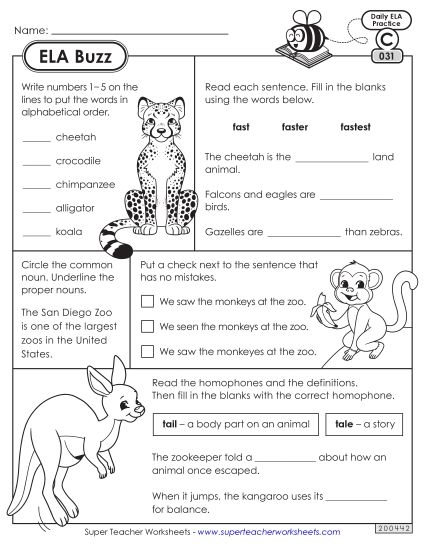 ELA Buzz: Week 7 Worksheets 31 through 35 (Printable PDF Worksheet)