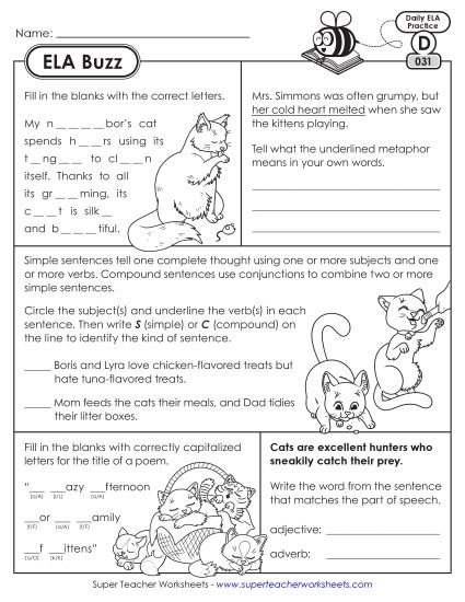 ELA Buzz: Week 7 Worksheets 31 through 35 (Printable PDF Worksheet)