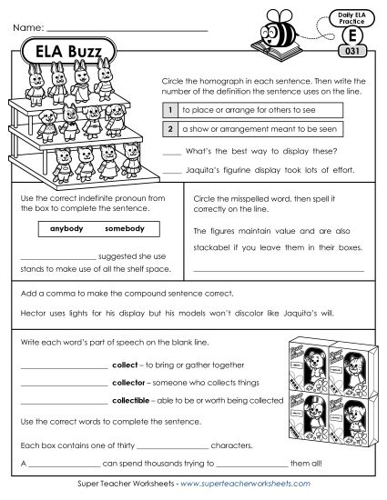 ELA Buzz: Week 7 Worksheets 31 through 35 (Printable PDF Worksheet)