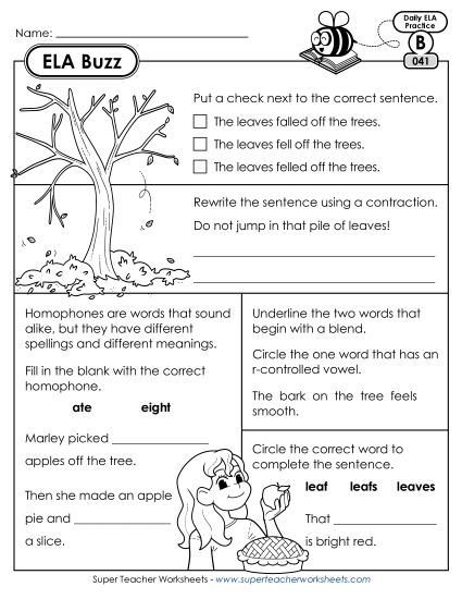 ELA Buzz: Week 9 Worksheets 41 through 45 (Printable PDF Worksheet)