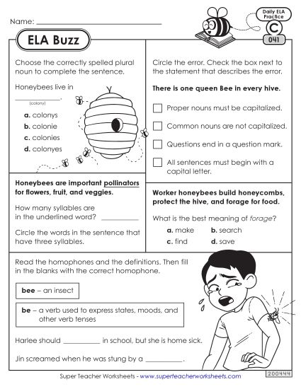 ELA Buzz: Week 9 Worksheets 41 through 45 (Printable PDF Worksheet)