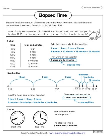 Math Anchor Charts - Elapsed Time (Advanced)  (Printable PDF Worksheet)