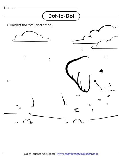 Zoo Counting, Numbers, & Math - Elephant Dot-to-Dot: Counting to 20 (Printable PDF Worksheet)