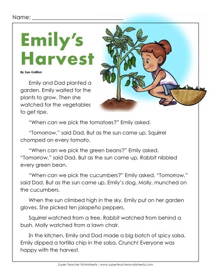 Fiction - Emily's Harvest (Printable PDF Worksheet)