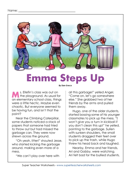 Fiction Stories - Emma Steps Up (Fiction) (Printable PDF Worksheet)
