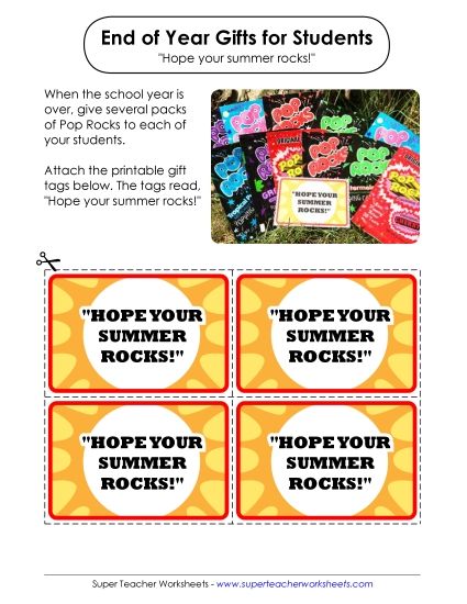 End-of-Year Gift Tags - End-of-Year Gift: Pop Rocks "Hope Your Summer Rocks!" (Printable PDF Worksheet)
