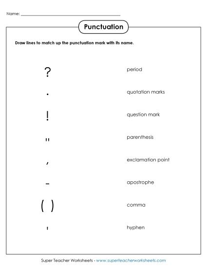 Periods, Question Marks, Exclamation Points - End Punctuation Identification (Printable PDF Worksheet)