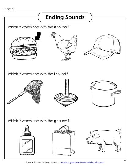 Ending Sounds: Pick 2 (Printable PDF Worksheet)