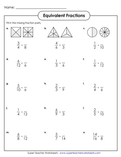 Equivalent Fractions - Equivalent Fractions (Printable PDF Worksheet)