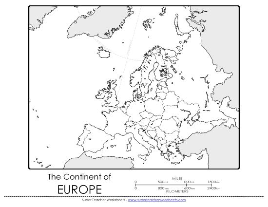 Maps of Europe - Europe - Blank Map (Printable PDF Worksheet)