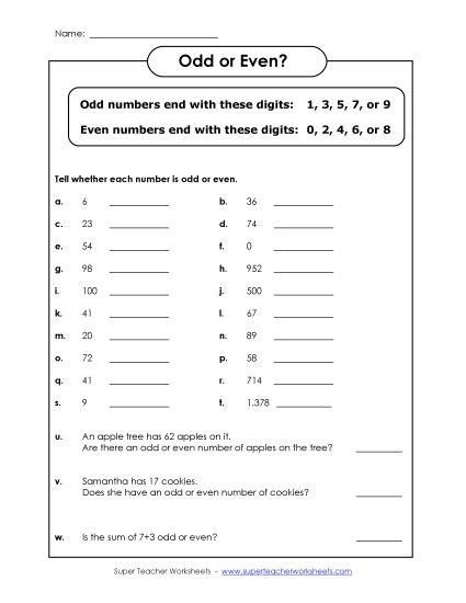 Even and Odd Numbers (Printable PDF Worksheet)