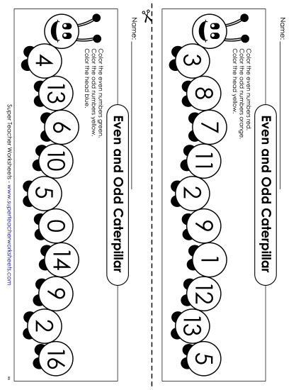 Even-Odd Caterpillars: Coloring (Printable PDF Worksheet)