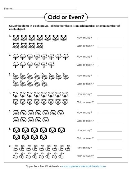 Even or Odd Pictures (Easy) (Printable PDF Worksheet)