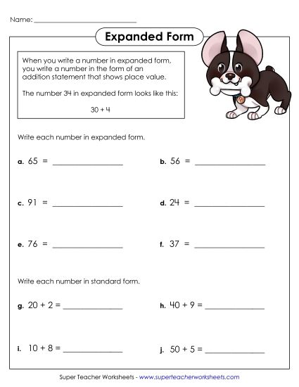 Place Value - Expanded Form (2-Digit) (Printable PDF Worksheet)