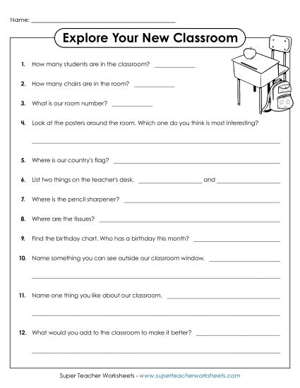 Back-to-School Activities - Explore Your Classroom (Printable PDF Worksheet)