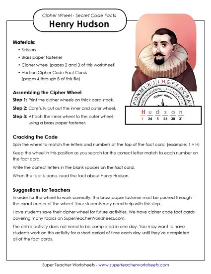 Explorers: Henry Hudson (Printable PDF Worksheet)