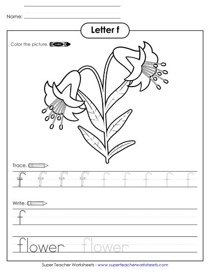 Alphabet Letters - F is for Flower (Printable PDF Worksheet)