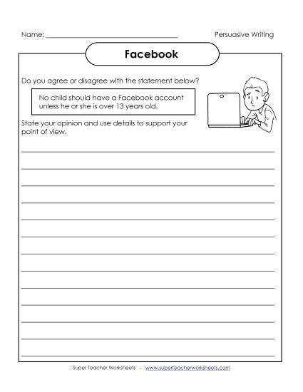 Persuasive Writing - Facebook Rules (Printable PDF Worksheet)