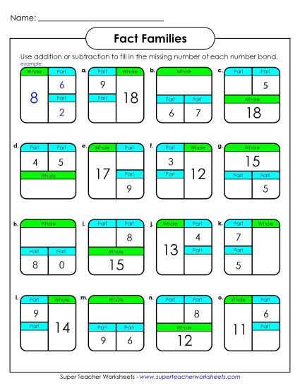 Fact Family Boxes - Fact Family - Boxes 1 (Printable PDF Worksheet)
