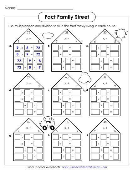 Fact Families - Fact Family Houses (Printable PDF Worksheet)