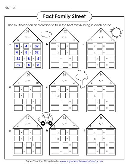 Fact Families - Fact Family Houses (Printable PDF Worksheet)