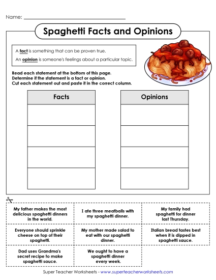 Fact-Opinion Cut & Paste (Intermediate) (Printable PDF Worksheet)