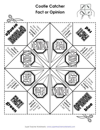 Fact Opinion Game: Cootie Catcher (Printable PDF Worksheet)