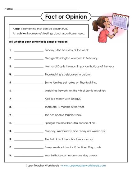 Fact or Opinion (Printable PDF Worksheet)