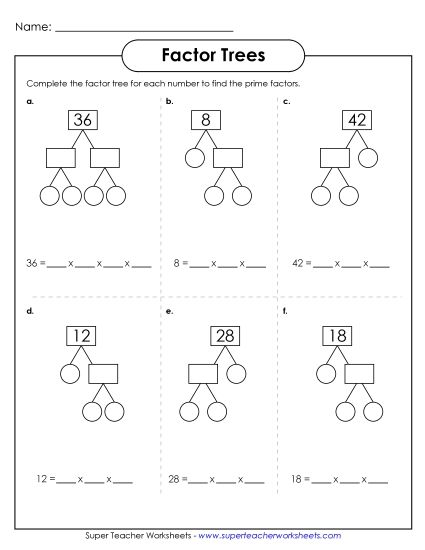 Factor Trees - Factor Trees #1 (Printable PDF Worksheet)