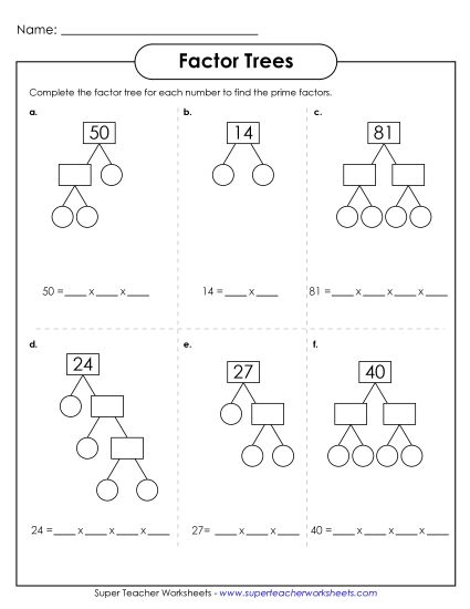 Factor Trees - Factor Trees #2 (Printable PDF Worksheet)