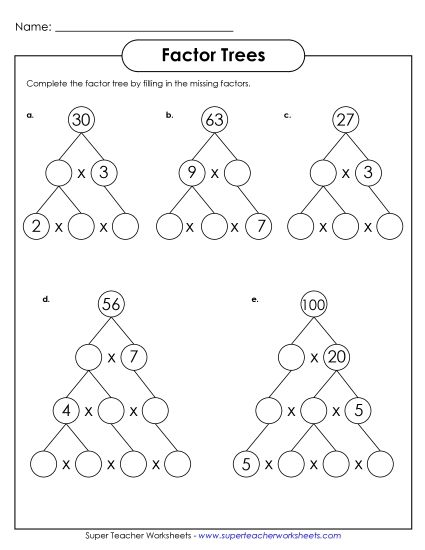 Factor Trees - Factor Trees #3 (Printable PDF Worksheet)
