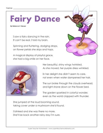 5th Grade Poems - Fairy Dance (Printable PDF Worksheet)