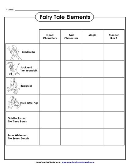 Fairy Tale Elements - Fairy Tale Elements Table (Printable PDF Worksheet)