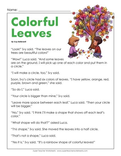 Reading Comprehension - Fall Leaves Article (Printable PDF Worksheet)