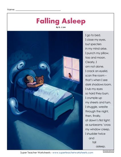 Poems - Falling Asleep (Printable PDF Worksheet)