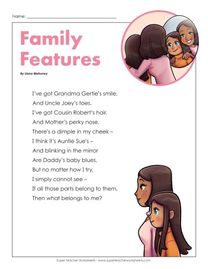 Poems - Family Features (Poem) (Printable PDF Worksheet)