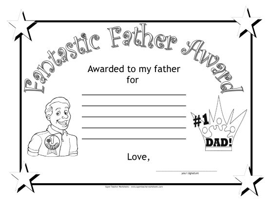 Make Gifts For Fathers - Fantastic Father Award (Printable PDF Worksheet)